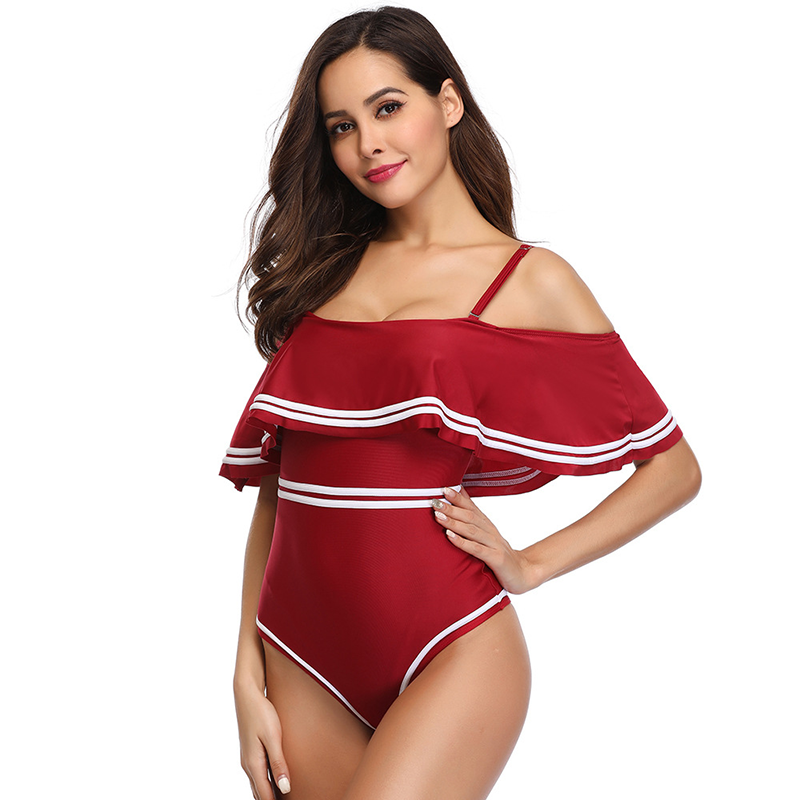 OFF SHOULDER RUFFLED ONE PIECE SWIMSUIT