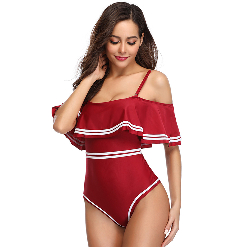 OFF SHOULDER RUFFLED ONE PIECE SWIMSUIT