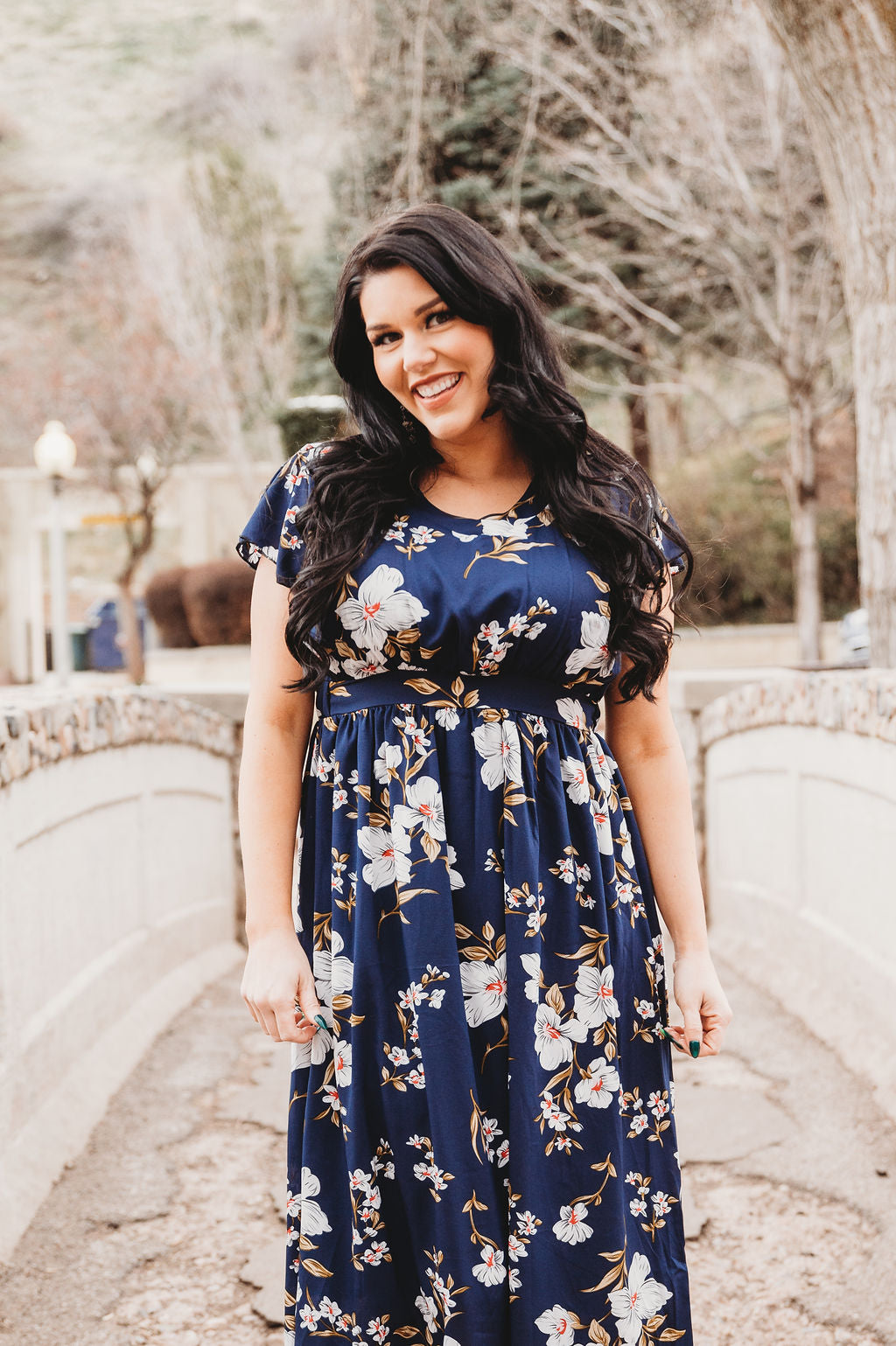 Clara Navy Women Floral Maxi Dress Large