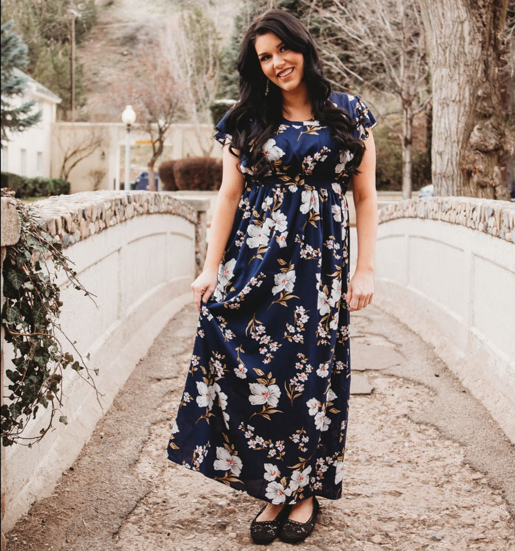 Clara Navy Women Floral Maxi Dress