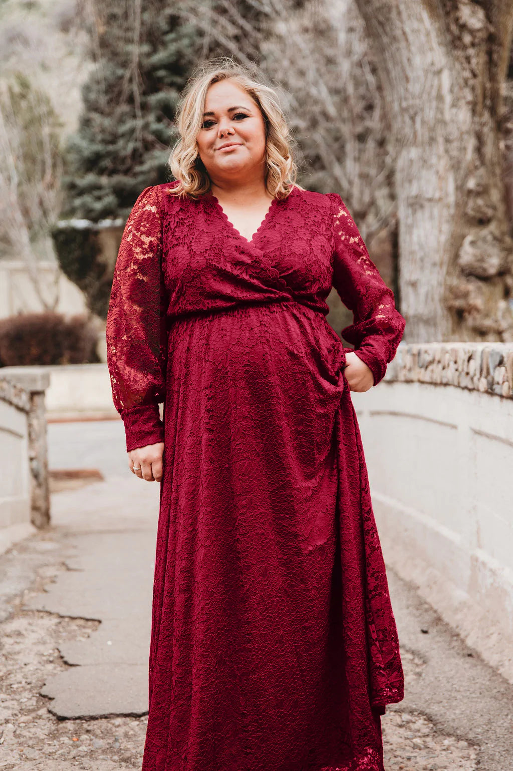 Carolina Crimson Lace Maxi Dress