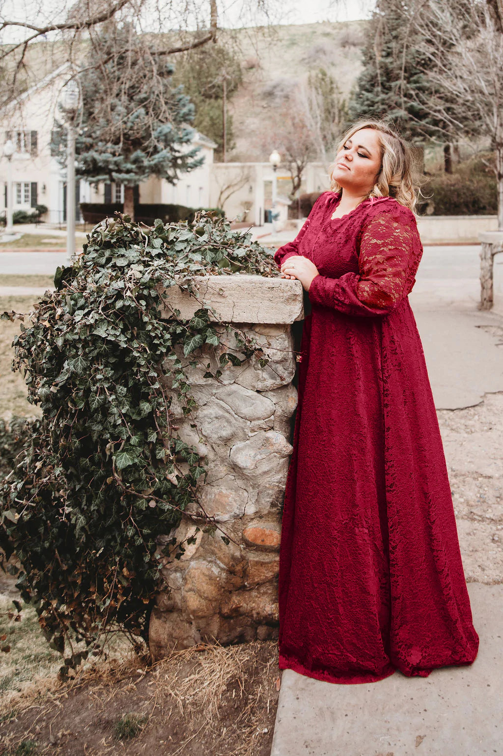 Carolina Crimson Lace Maxi Dress