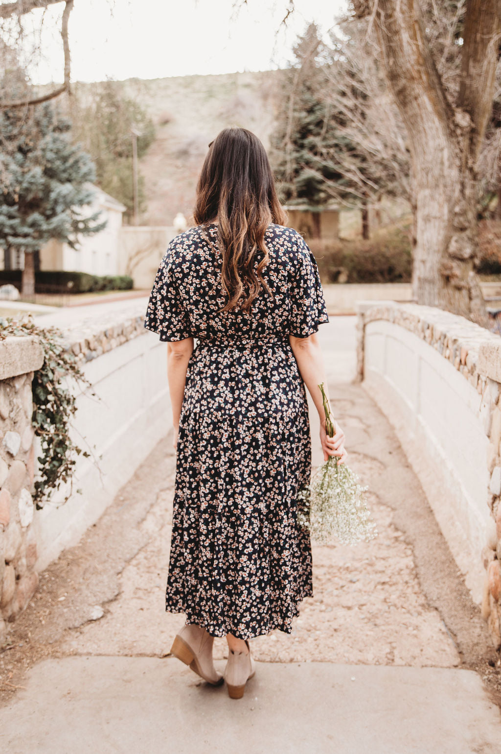 Constance Women Midi Navy Floral Dress Large