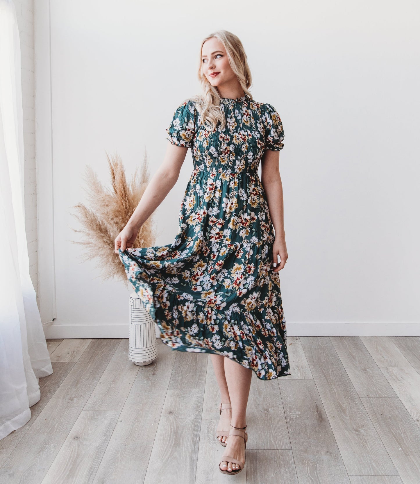 Mira Smoked Floral Midi Dress