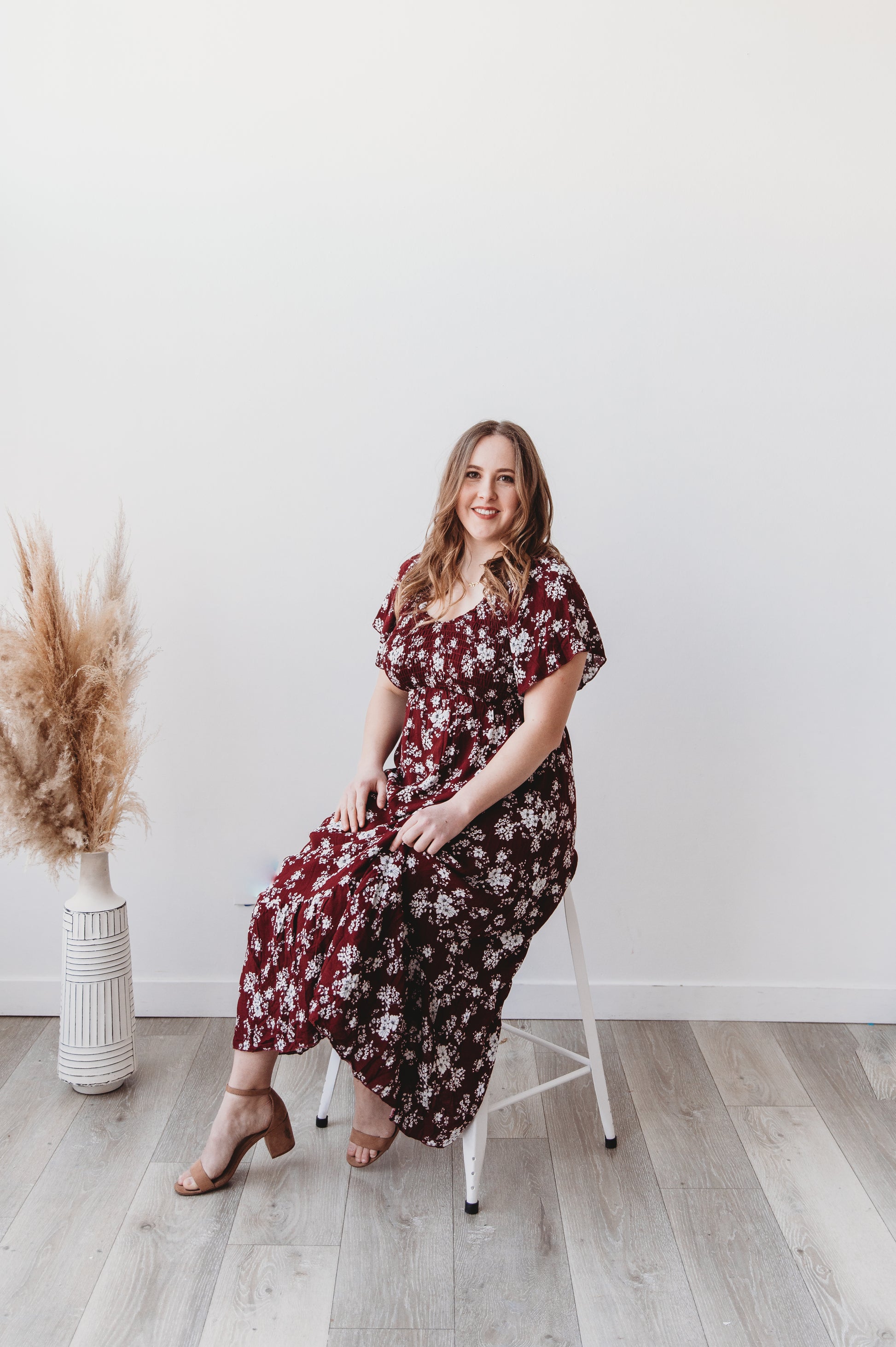 Burgundy Floral Midi Dress Women Modest Dress Large Burgundy Floral Midi Dress Women Modest Dress Large