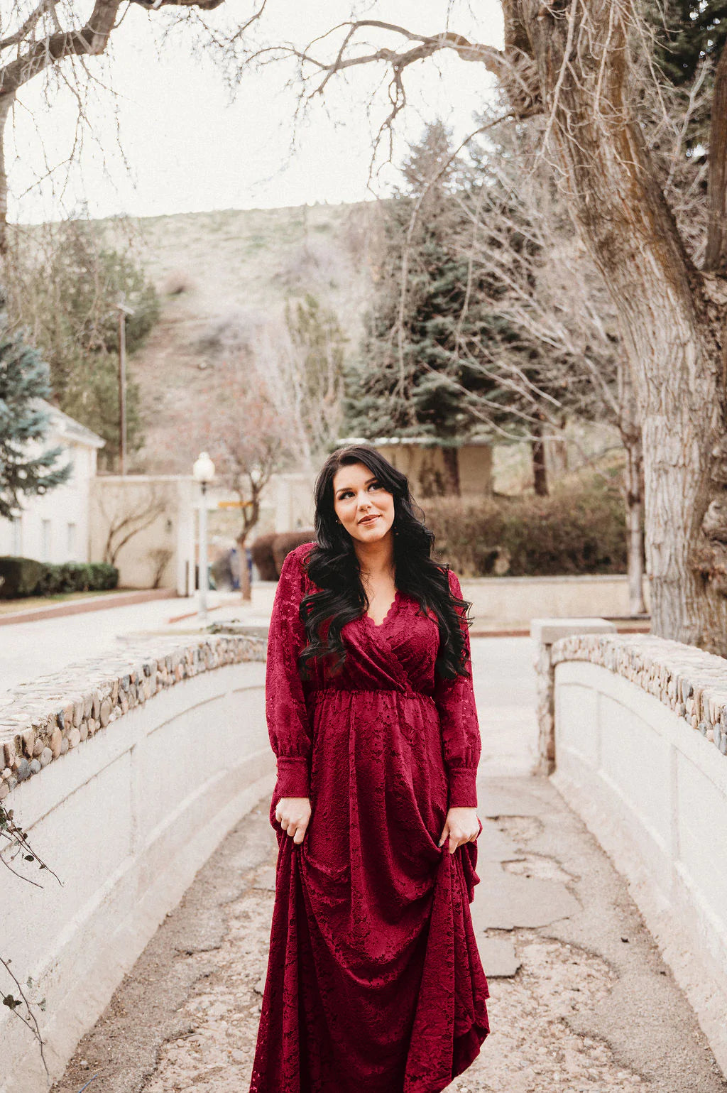 Carolina Crimson Lace Maxi Dress