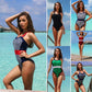 HALTER COLOR-BLOCK ONE PIECE SWIMSUIT